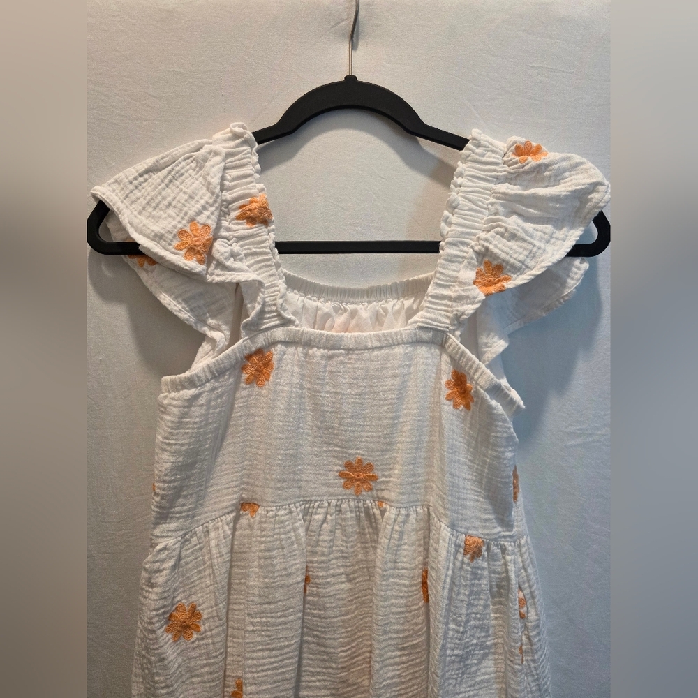 Cat & Jack Girls White Orange Floral Embroidered Smocked Ruffle Sun Dress XL 14 - Picture 6 of 9